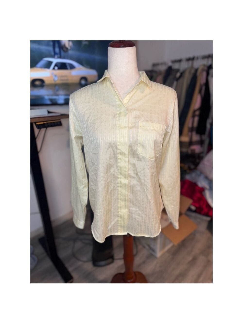 Yellow satiny long sleeve shirt Cobble Lane Shirtmakers sz 14 p. USA Vintage